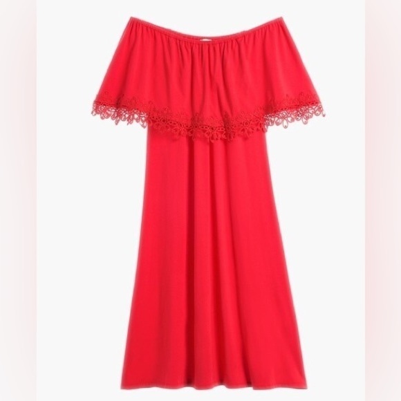 Chico’s Embroidered Hem Off The Shoulder Dress in Red Size 0 - Picture 2 of 12